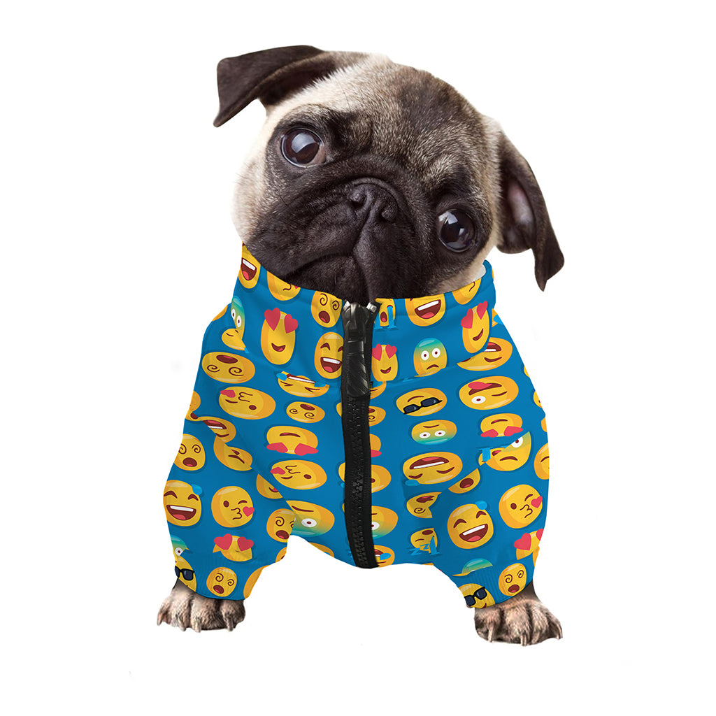 Blue Emoji Pattern Print Dog Zip Up Jacket
