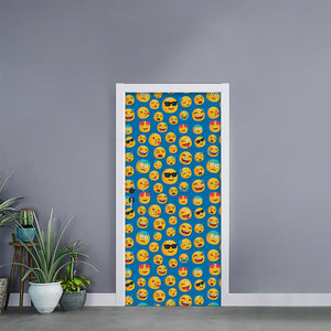 Blue Emoji Pattern Print Door Sticker