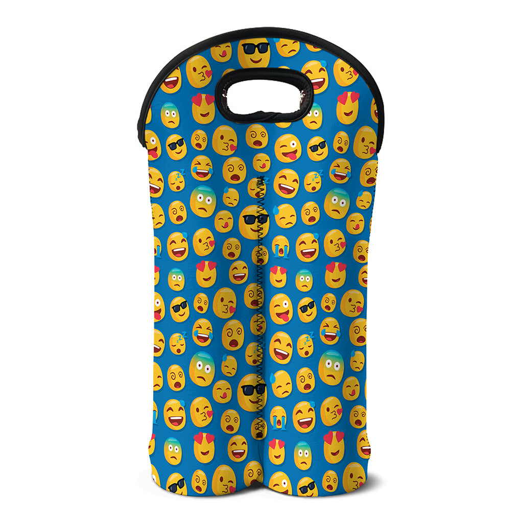 Blue Emoji Pattern Print Double Neoprene Wine Tote