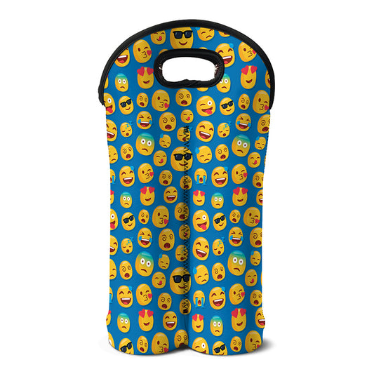 Blue Emoji Pattern Print Double Neoprene Wine Tote