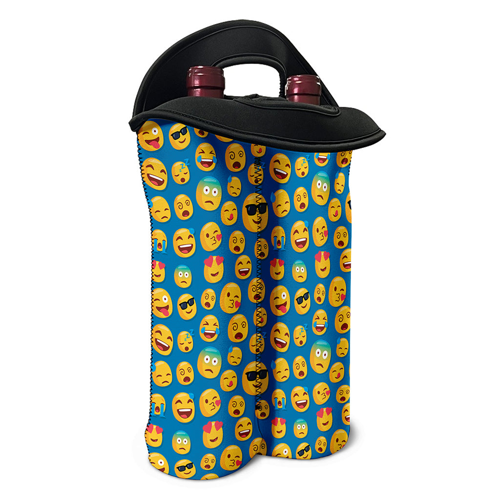 Blue Emoji Pattern Print Double Neoprene Wine Tote