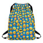 Blue Emoji Pattern Print Drawstring Backpack