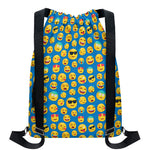 Blue Emoji Pattern Print Drawstring Backpack