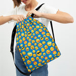 Blue Emoji Pattern Print Drawstring Backpack