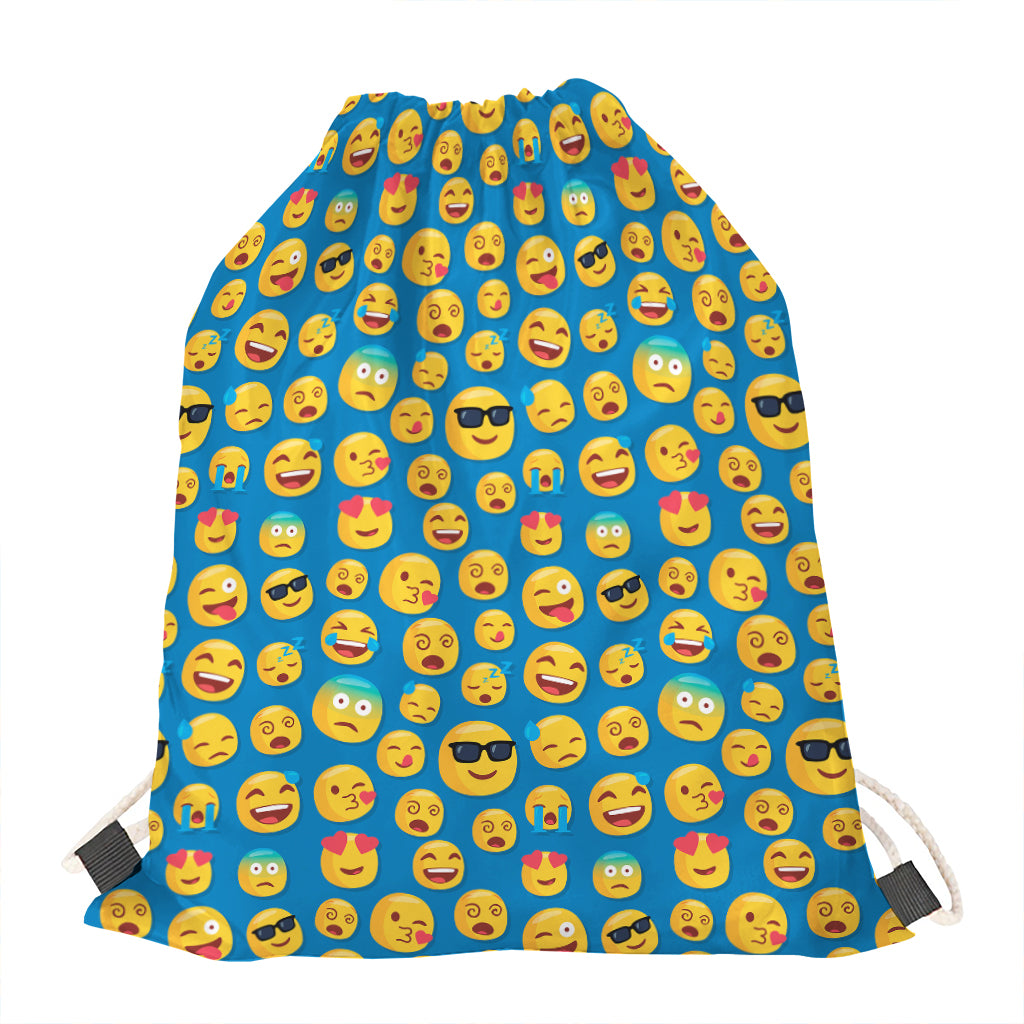 Blue Emoji Pattern Print Drawstring Bag