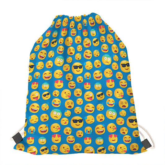 Blue Emoji Pattern Print Drawstring Bag