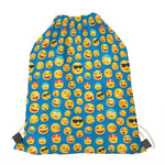 Blue Emoji Pattern Print Drawstring Bag