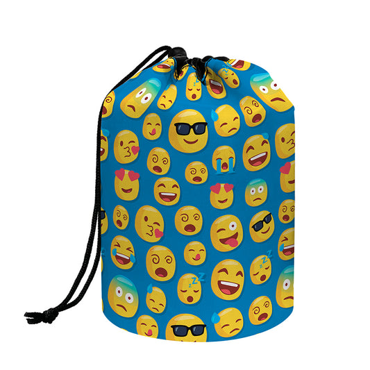 Blue Emoji Pattern Print Drawstring Makeup Bag