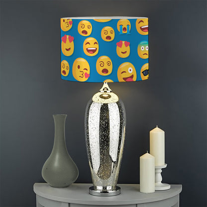 Blue Emoji Pattern Print Drum Lamp Shade