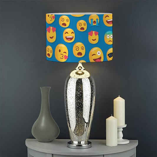 Blue Emoji Pattern Print Drum Lamp Shade