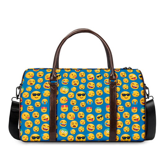 Blue Emoji Pattern Print Duffle Bag