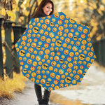 Blue Emoji Pattern Print Foldable Umbrella