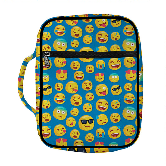 Blue Emoji Pattern Print Front Pocket Bible Bag