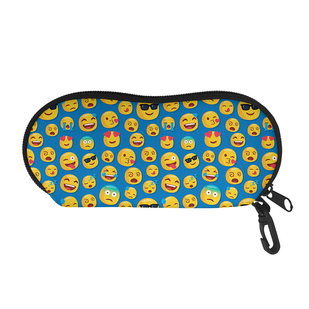 Blue Emoji Pattern Print Glasses Case