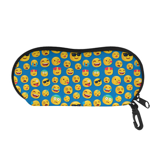 Blue Emoji Pattern Print Glasses Case