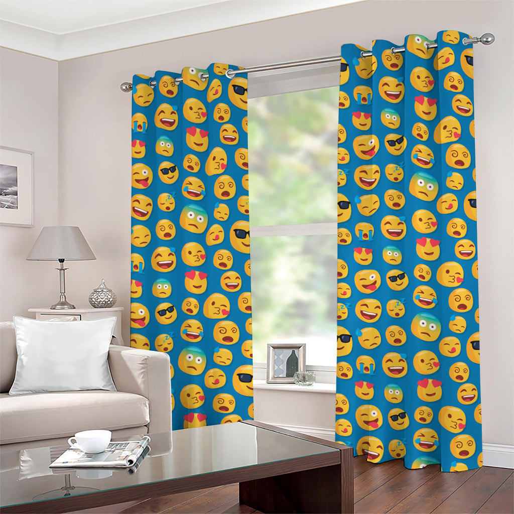 Blue Emoji Pattern Print Grommet Curtains