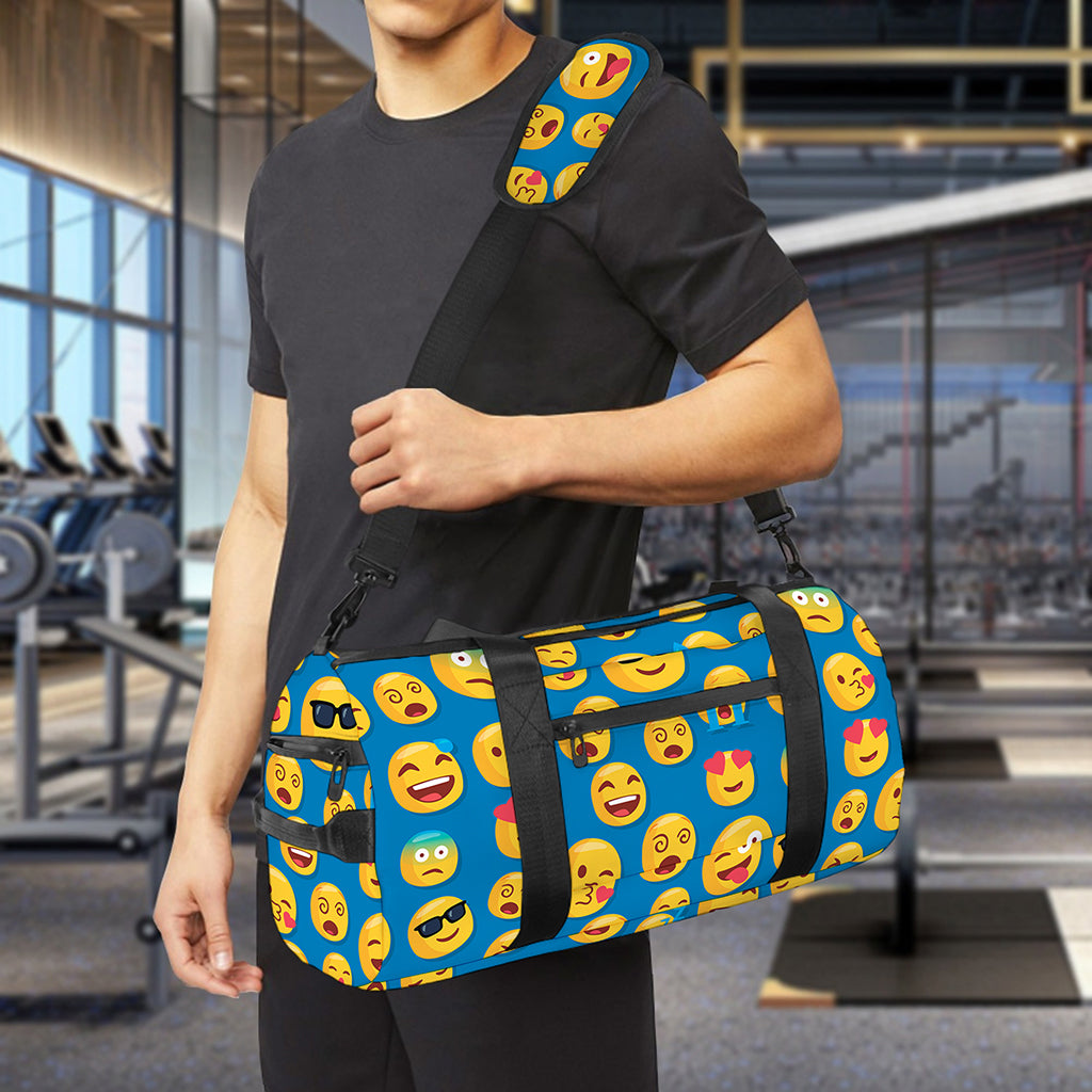 Blue Emoji Pattern Print Gym Bag