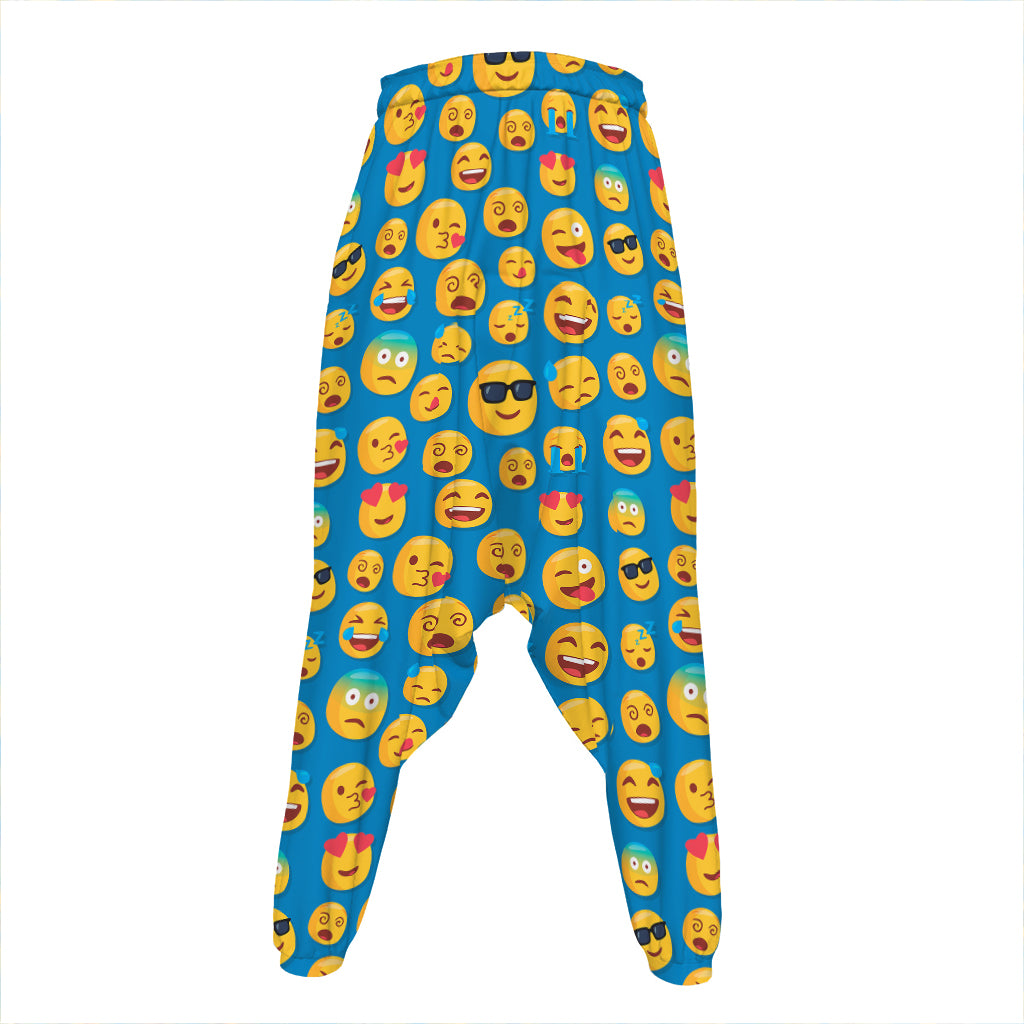 Blue Emoji Pattern Print Hammer Pants