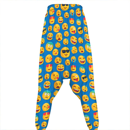 Blue Emoji Pattern Print Hammer Pants