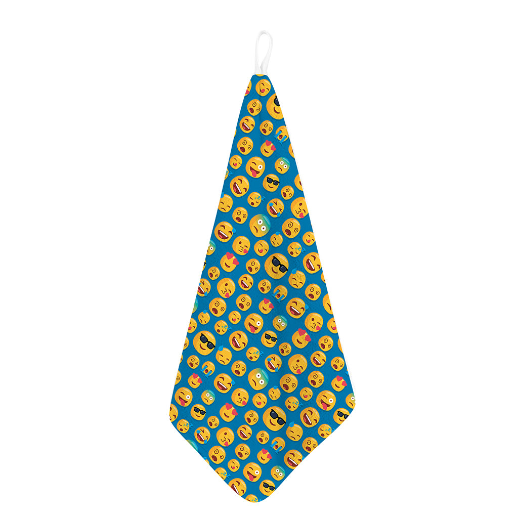 Blue Emoji Pattern Print Hand Towel