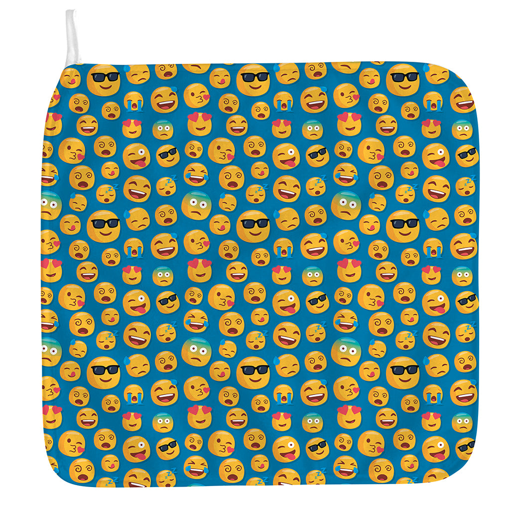 Blue Emoji Pattern Print Hand Towel