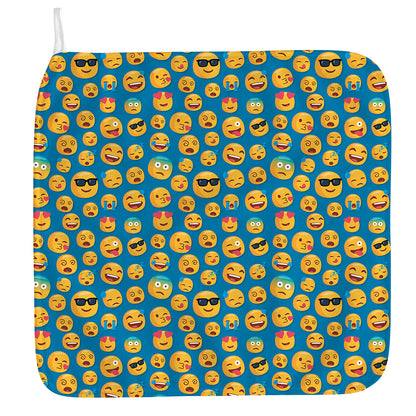 Blue Emoji Pattern Print Hand Towel