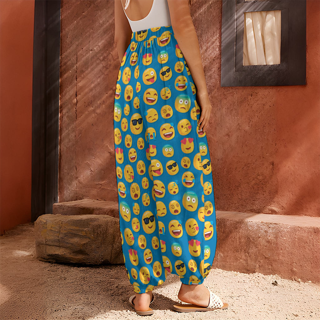 Blue Emoji Pattern Print Harem Pants