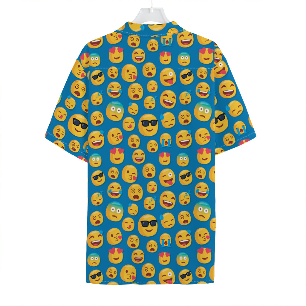 Blue Emoji Pattern Print Hawaiian Shirt