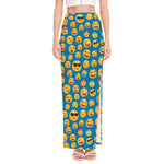 Blue Emoji Pattern Print High Slit Maxi Skirt