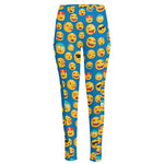 Blue Emoji Pattern Print High-Waisted Pocket Leggings