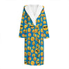 Blue Emoji Pattern Print Hooded Bathrobe