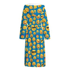 Blue Emoji Pattern Print Hooded Bathrobe