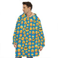 Blue Emoji Pattern Print Hoodie Blanket