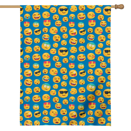 Blue Emoji Pattern Print House Flag