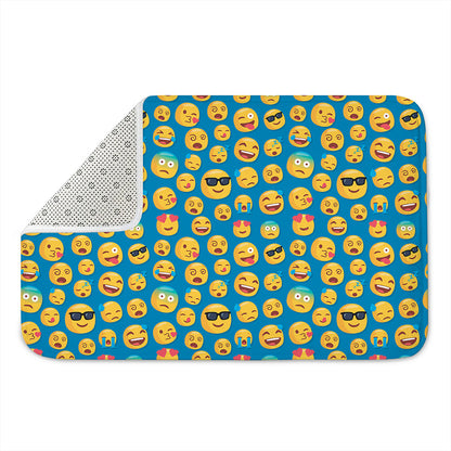 Blue Emoji Pattern Print Indoor Door Mat