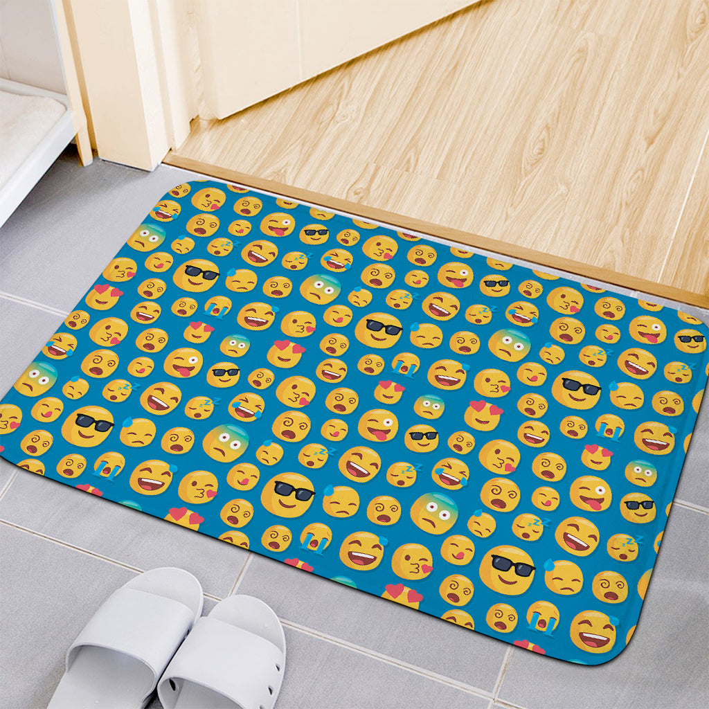 Blue Emoji Pattern Print Indoor Door Mat
