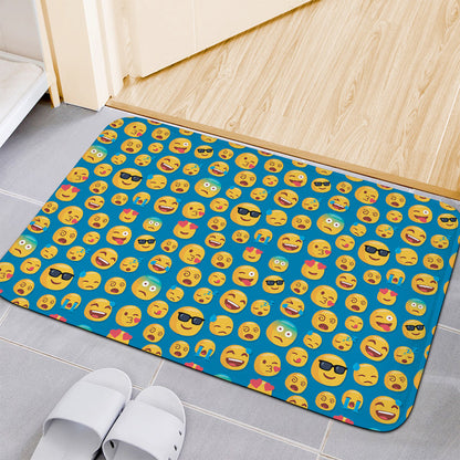 Blue Emoji Pattern Print Indoor Door Mat