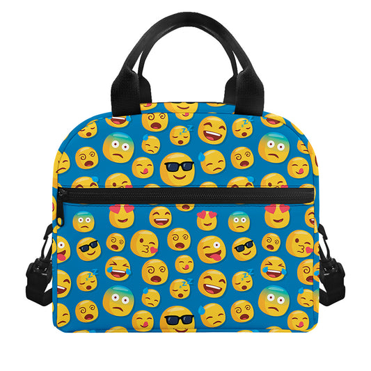Blue Emoji Pattern Print Insulated Lunch Bag
