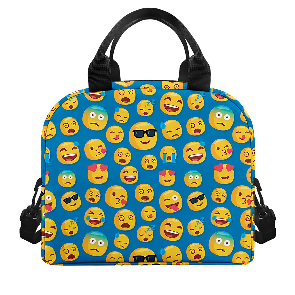 Blue Emoji Pattern Print Insulated Lunch Bag