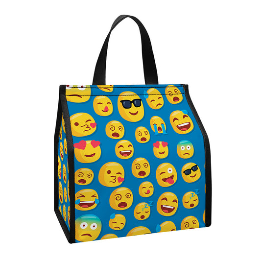 Blue Emoji Pattern Print Insulated Lunch Tote