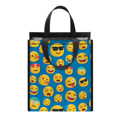 Blue Emoji Pattern Print Insulated Lunch Tote