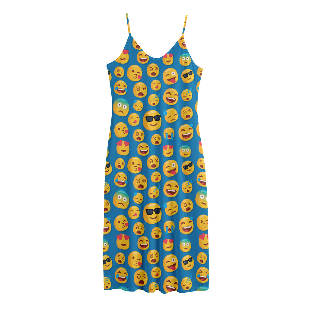 Blue Emoji Pattern Print Jersey Midi Cami Dress