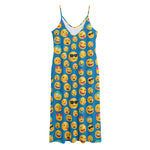 Blue Emoji Pattern Print Jersey Midi Cami Dress