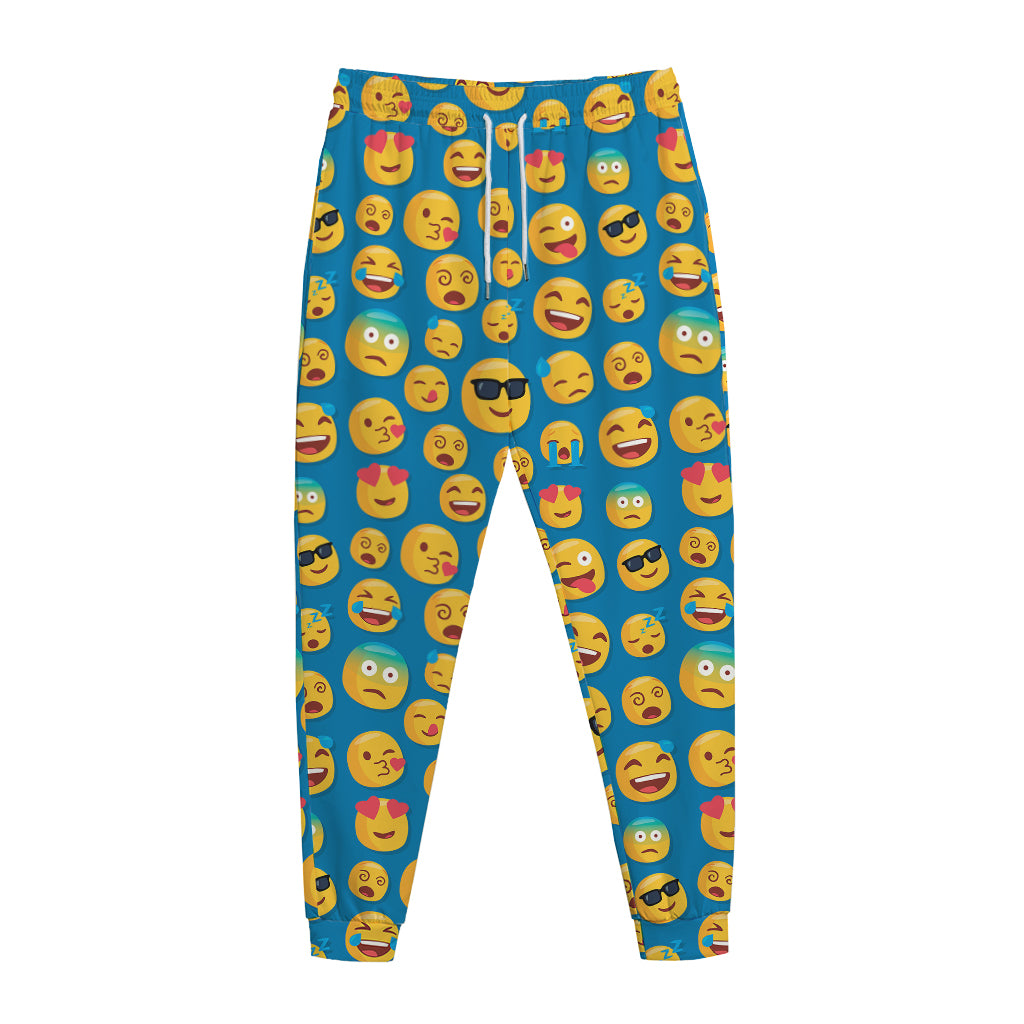 Blue Emoji Pattern Print Jogger Pants