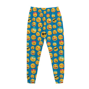 Blue Emoji Pattern Print Jogger Pants