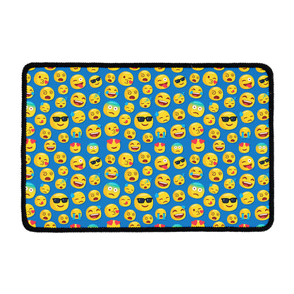 Blue Emoji Pattern Print Kitchen Mat