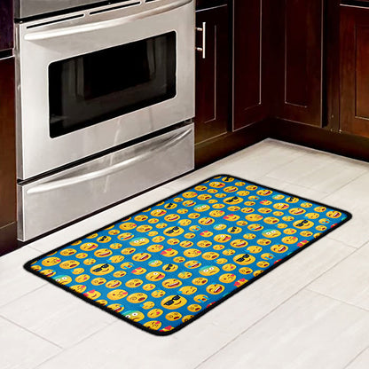 Blue Emoji Pattern Print Kitchen Mat