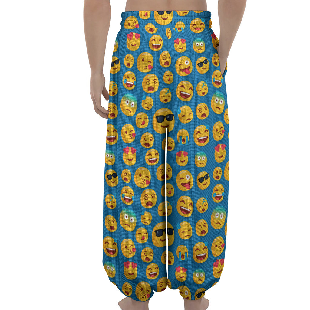 Blue Emoji Pattern Print Lantern Pants