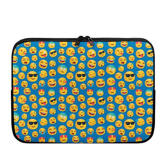 Blue Emoji Pattern Print Laptop Sleeve