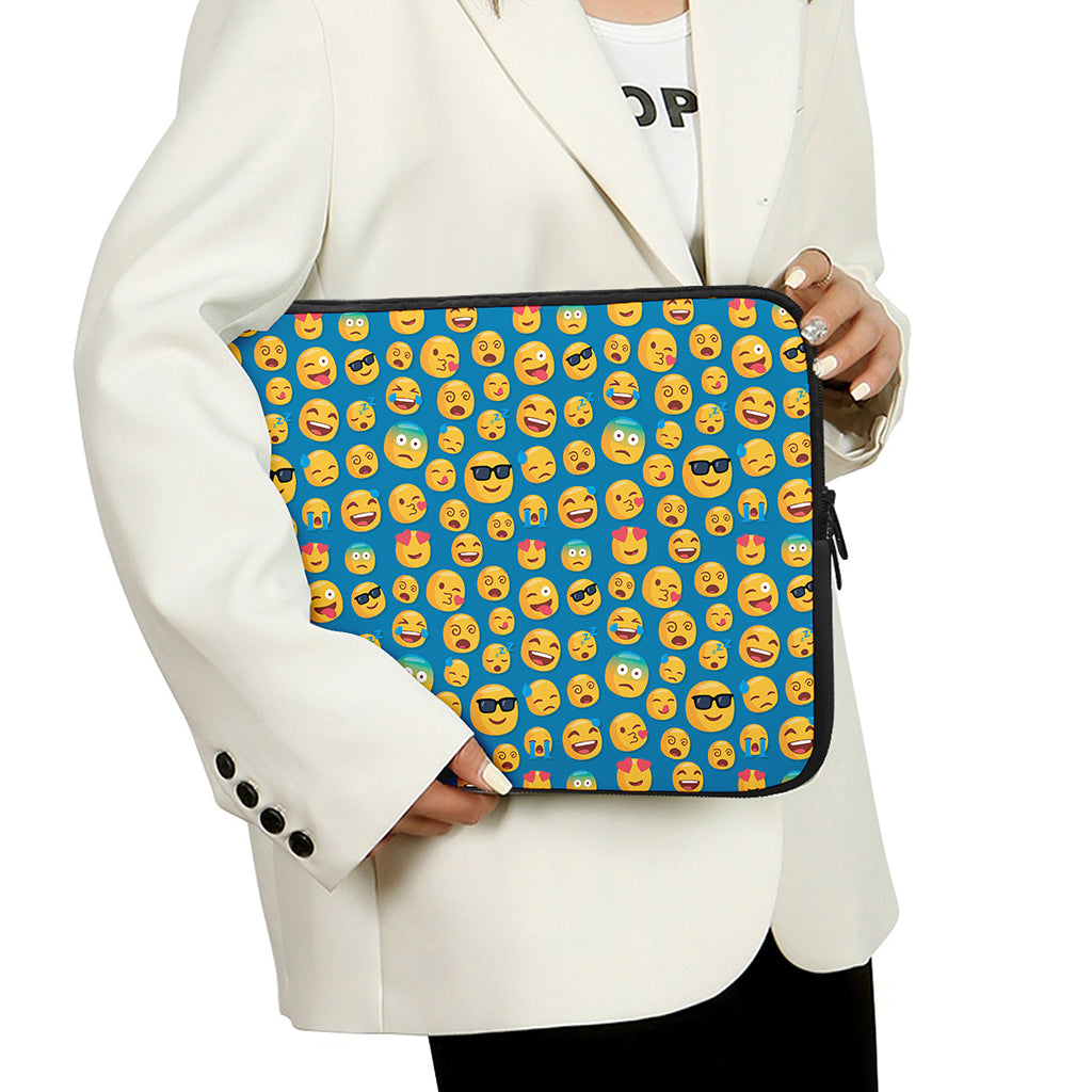 Blue Emoji Pattern Print Laptop Sleeve
